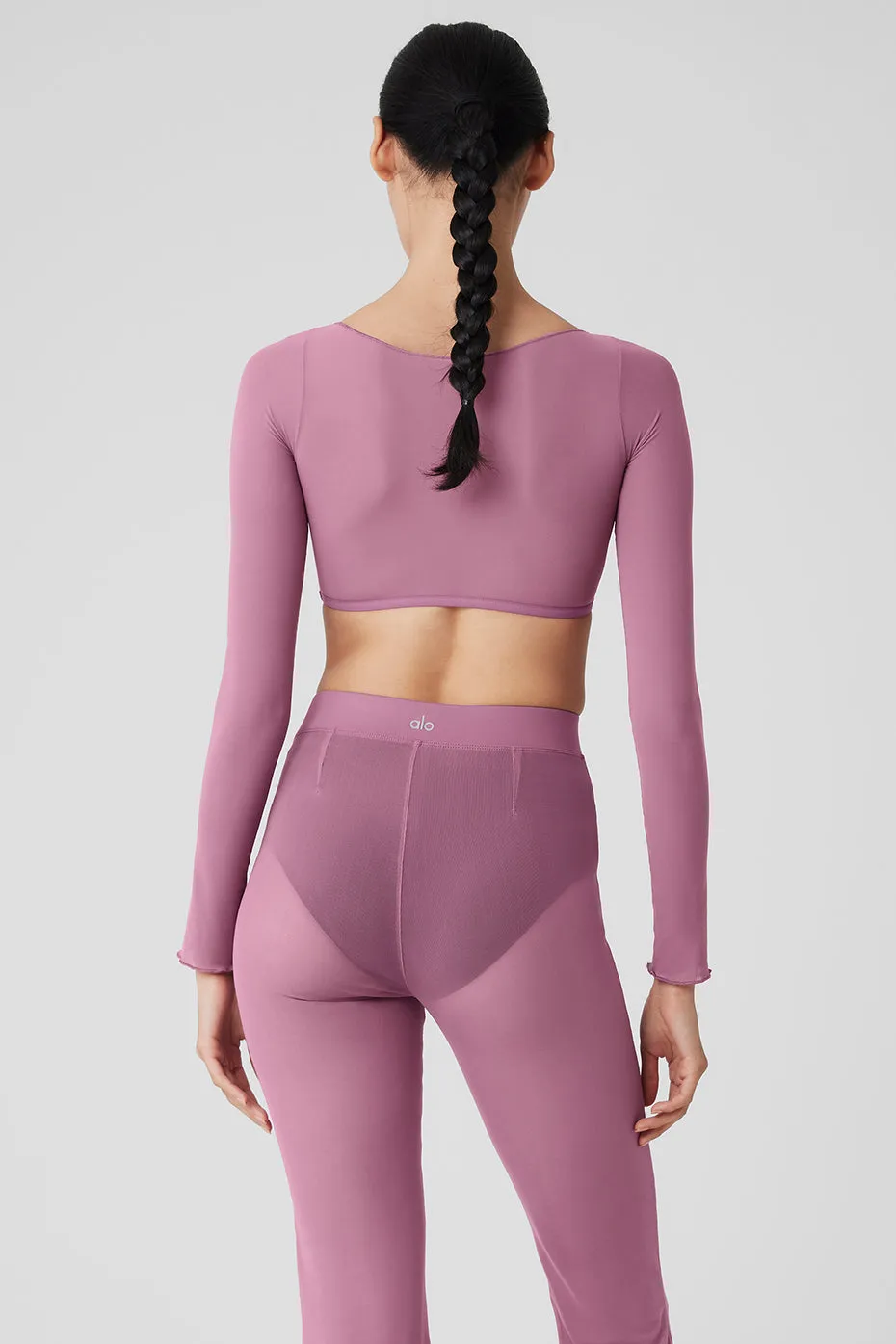 Mesh Sheer Illusion Cropped Long Sleeve - Soft Mulberry