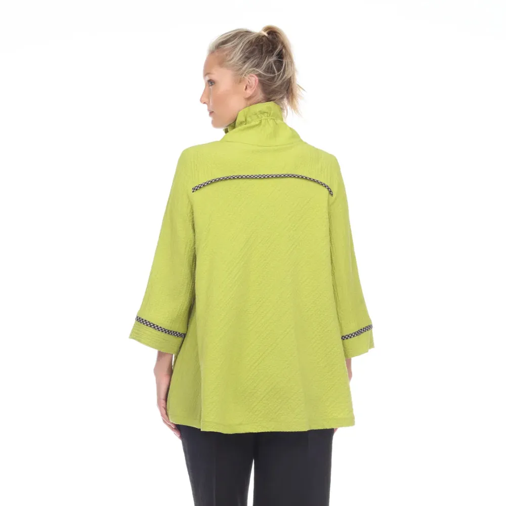 Moonlight Button Front Shirt With Patch Trim in Lime - 2203-LM - Size XL