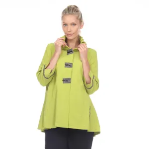 Moonlight Button Front Shirt With Patch Trim in Lime - 2203-LM - Size XL