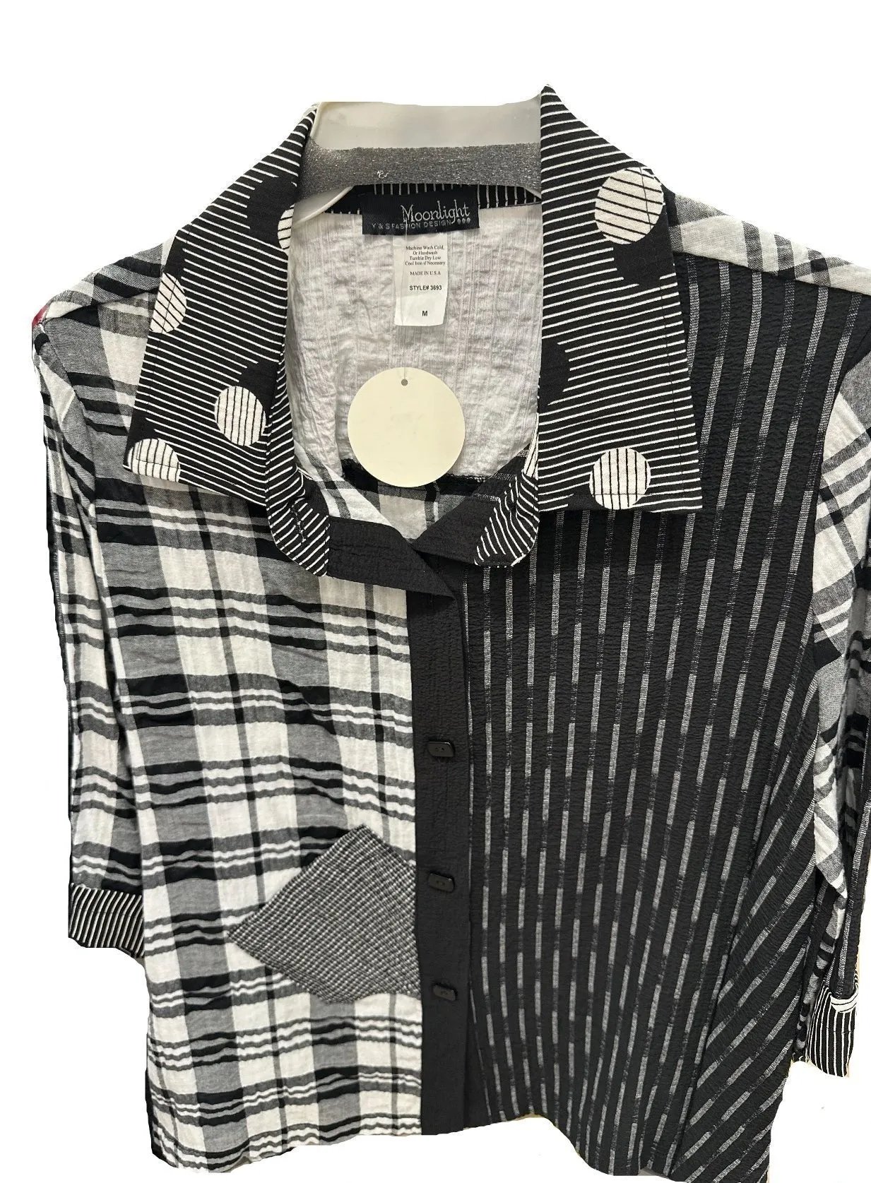 Moonlight Mixed-Media 3/4 Sleeve Shirt - 3693