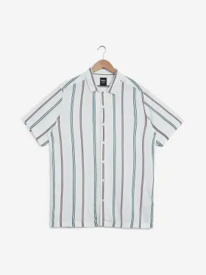 Nuon White Stripe Print Relaxed-Fit Shirt