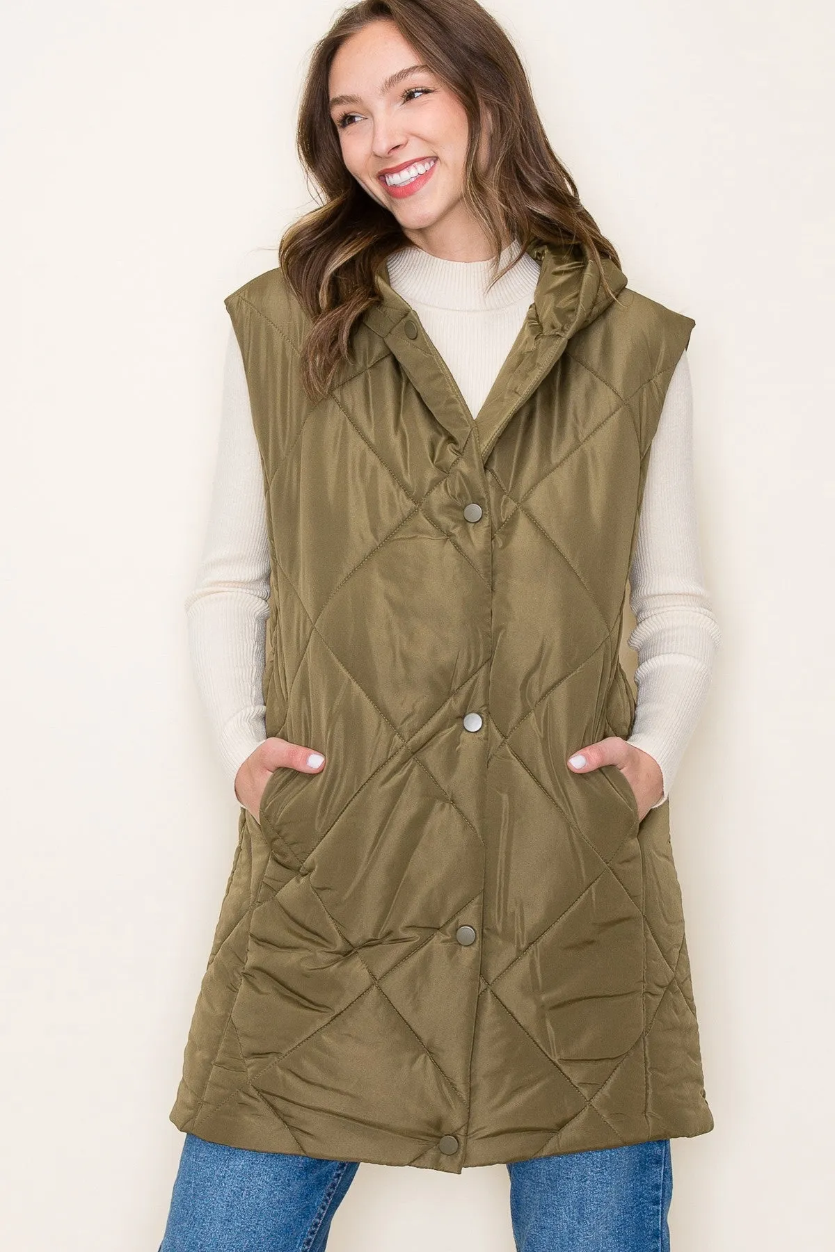 Olive Hoodie Puffer Vest