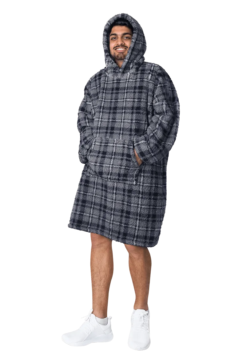 Oversized Men's Hooded Blanket Sweatshirt with Sherpa Lining Plush Wearable Hoodie for Lounging Camping One Size Fits All by Daisy Dreamer