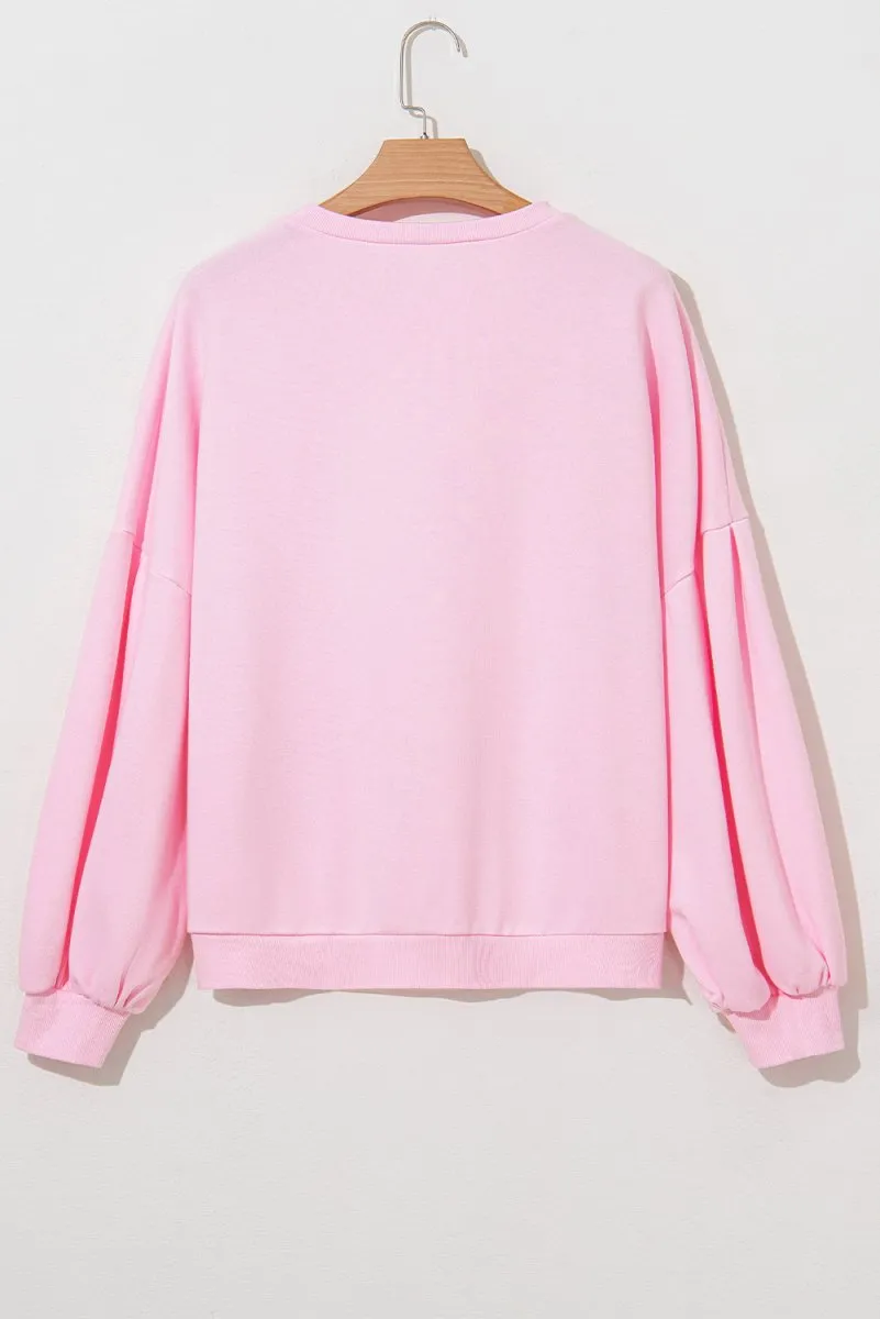 Pink Embroidered Bows Oversized Sweatshirt