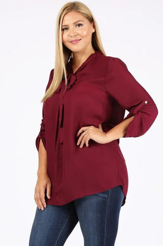 Plus Size Tie V-Neck Top