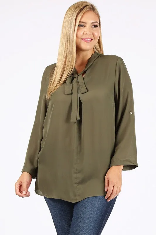 Plus Size Tie V-Neck Top