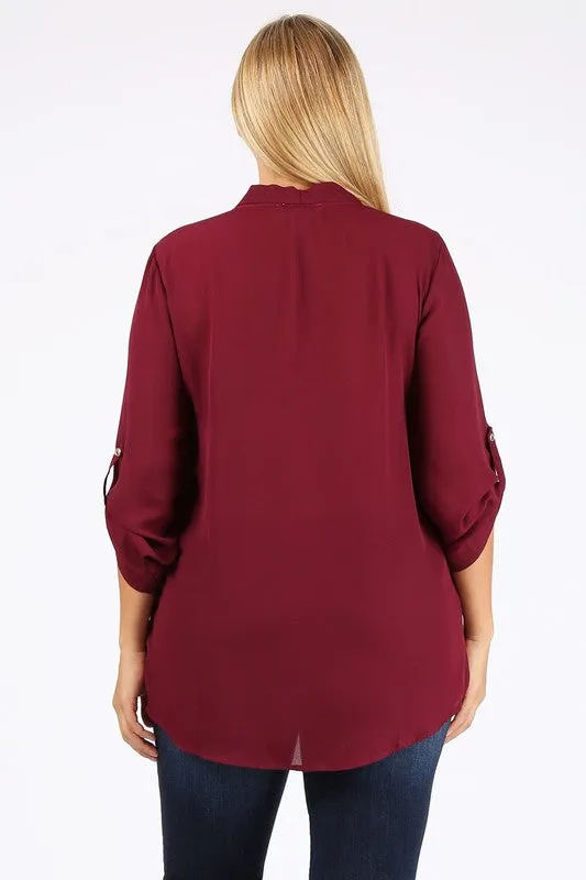 Plus Size Tie V-Neck Top