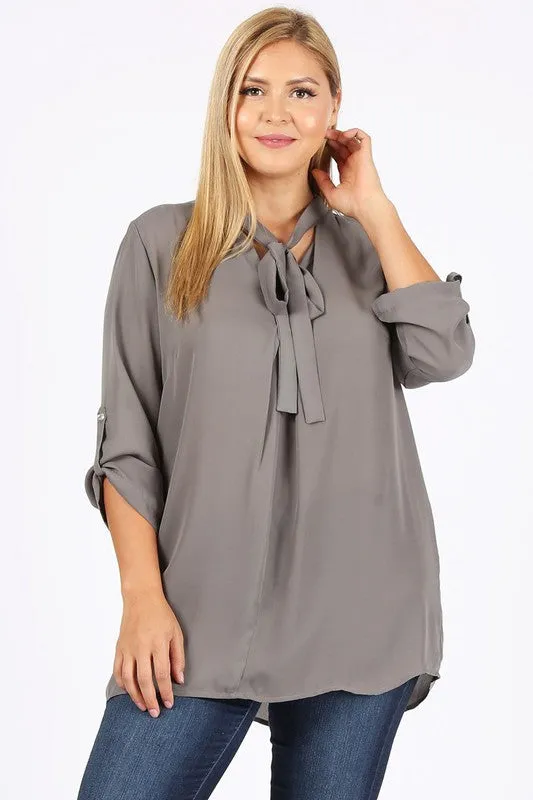 Plus Size Tie V-Neck Top