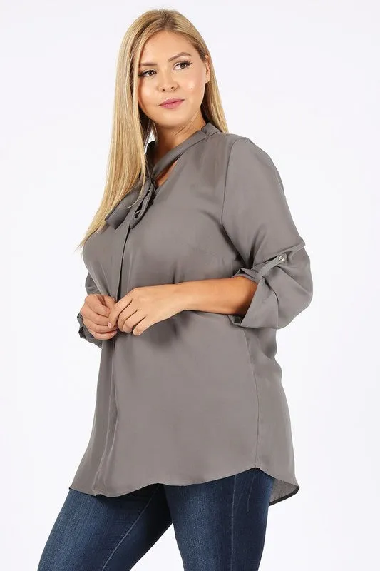 Plus Size Tie V-Neck Top