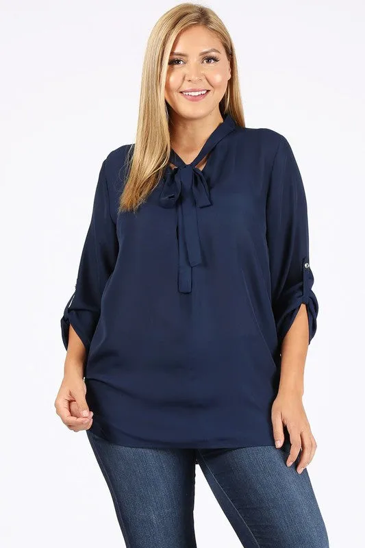 Plus Size Tie V-Neck Top