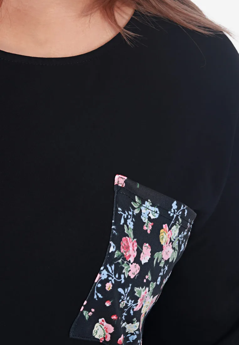 Poetri Black Printed Pocket Tee - Blue Floral