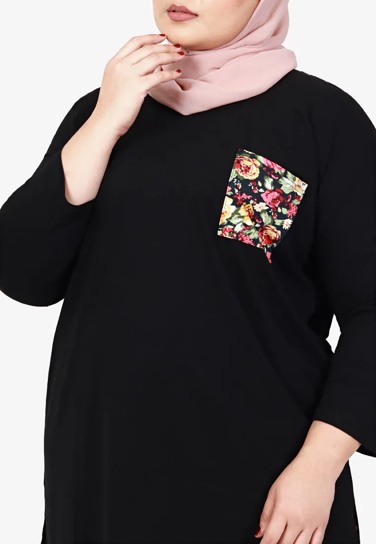 Poetri Black Printed Pocket Tee - Red Floral