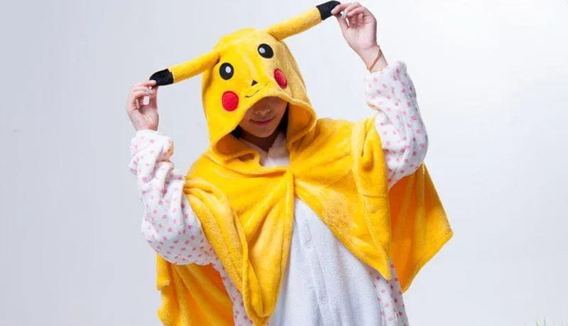 Pokemon Kigurumi Pikachu Cosplay Costume Hoodie Cloak