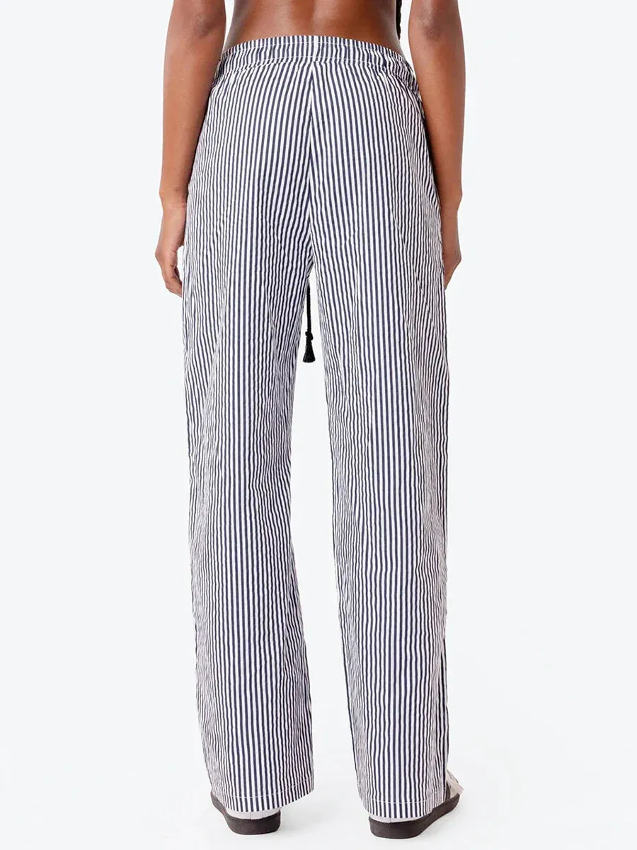 Print Elastic Waist Drawstring Loose Wide Leg Casual Trousers Lounge Striped Pants