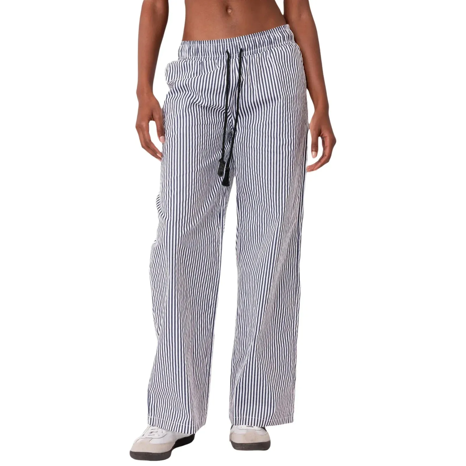 Print Elastic Waist Drawstring Loose Wide Leg Casual Trousers Lounge Striped Pants