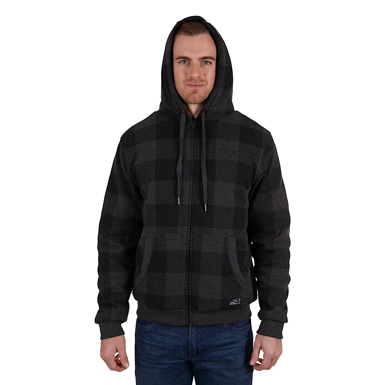 Pure Western Mens Tonkins Zip Through Hoodie Charcoal Marle