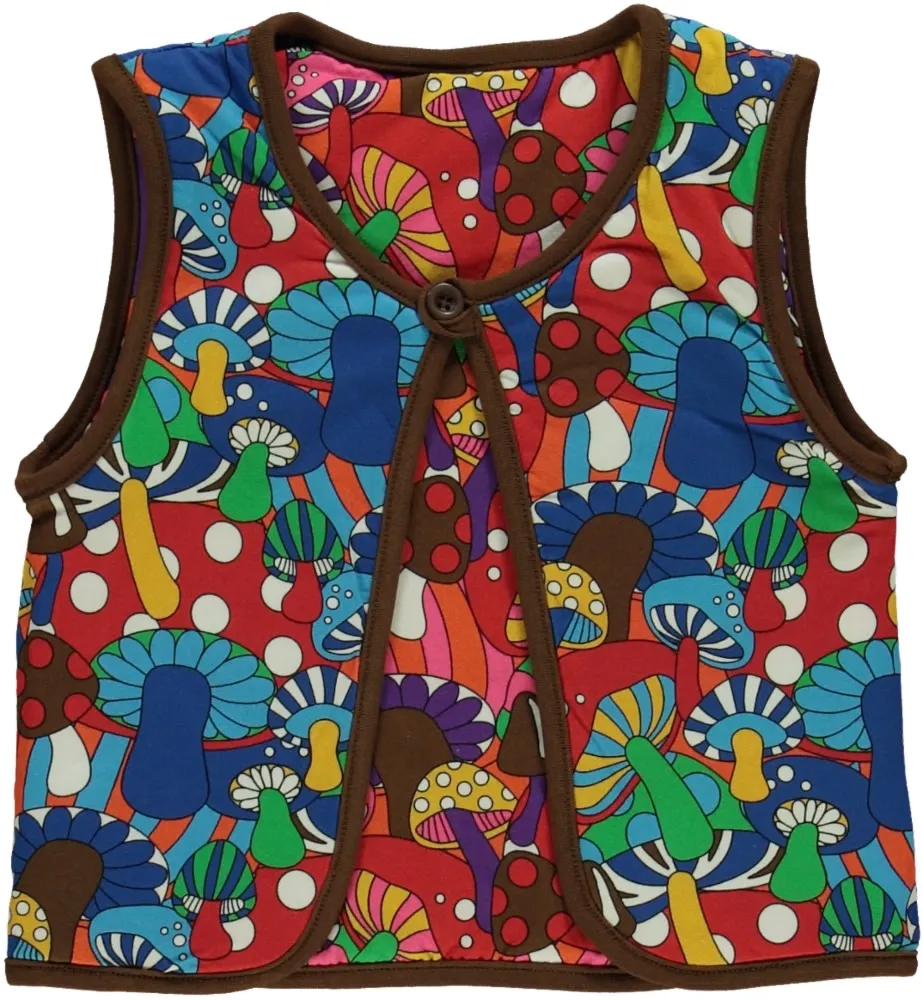 Reversible vest with retro mushrooms