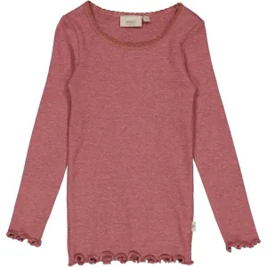 Rib T-Shirt Lace LS - dark rouge melange