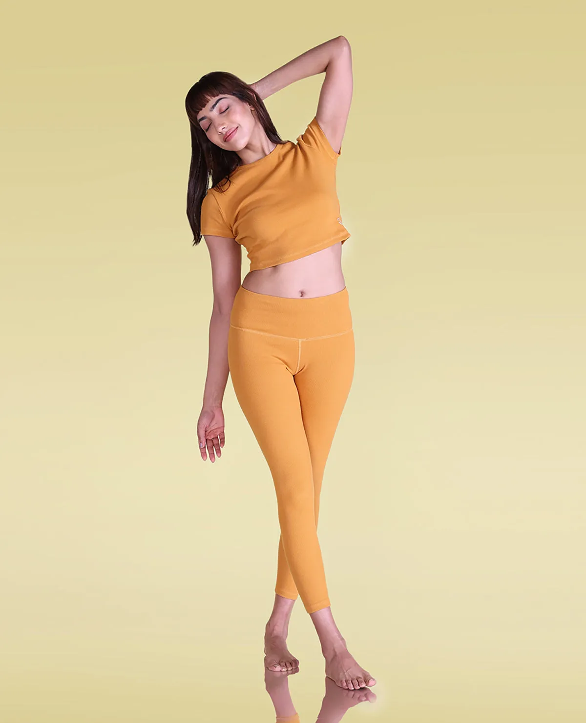 Ribbed High Waisted Leggings Yellow