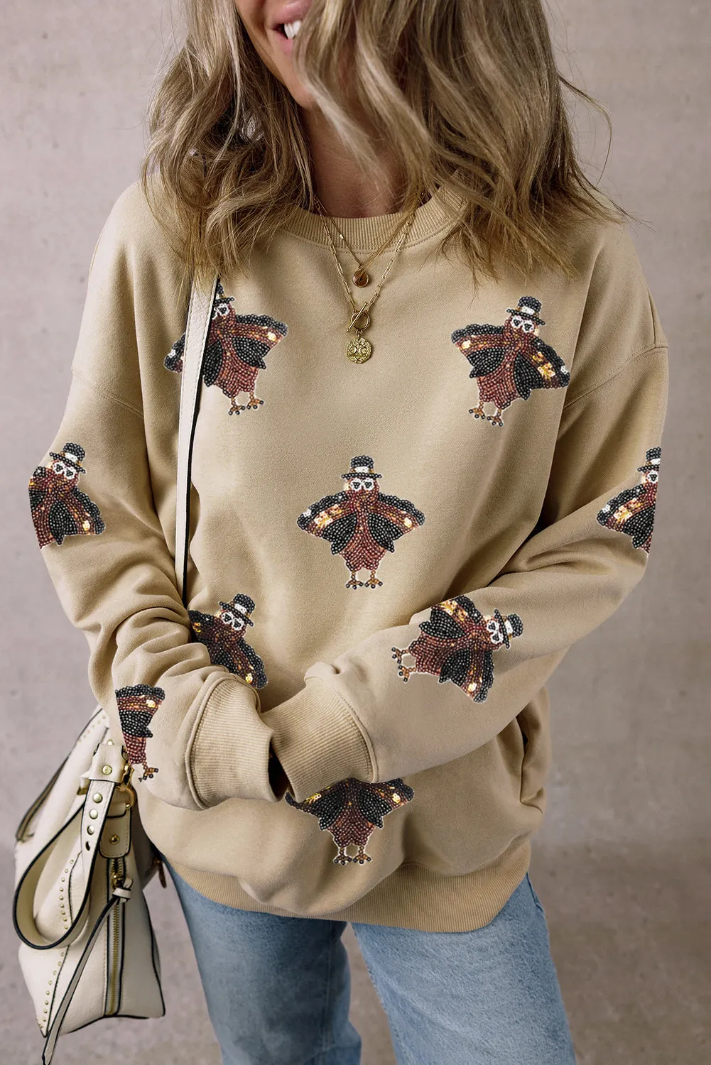 Shimmering Sequin Thanksgiving Turkey Sweatshirt