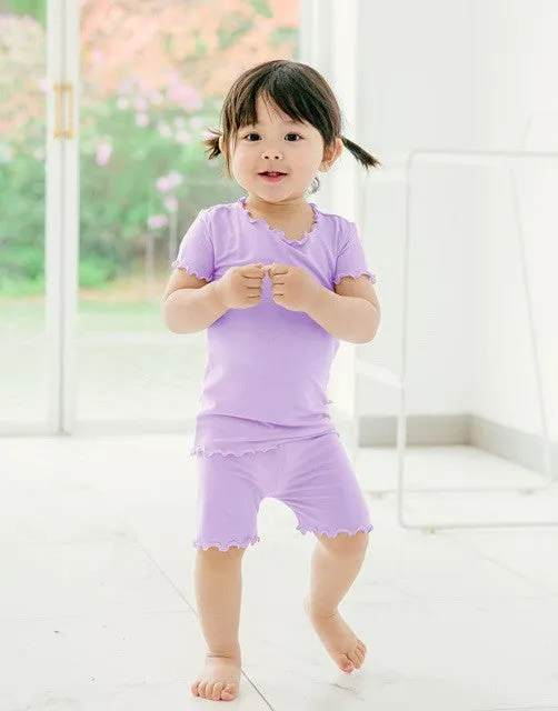 Shirring Light Purple Short Sleeve Pajamas