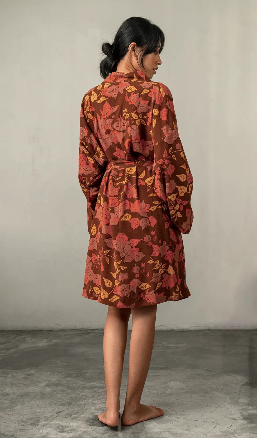 Short Kimono Robe Bougainvillea Brown, 1 Size