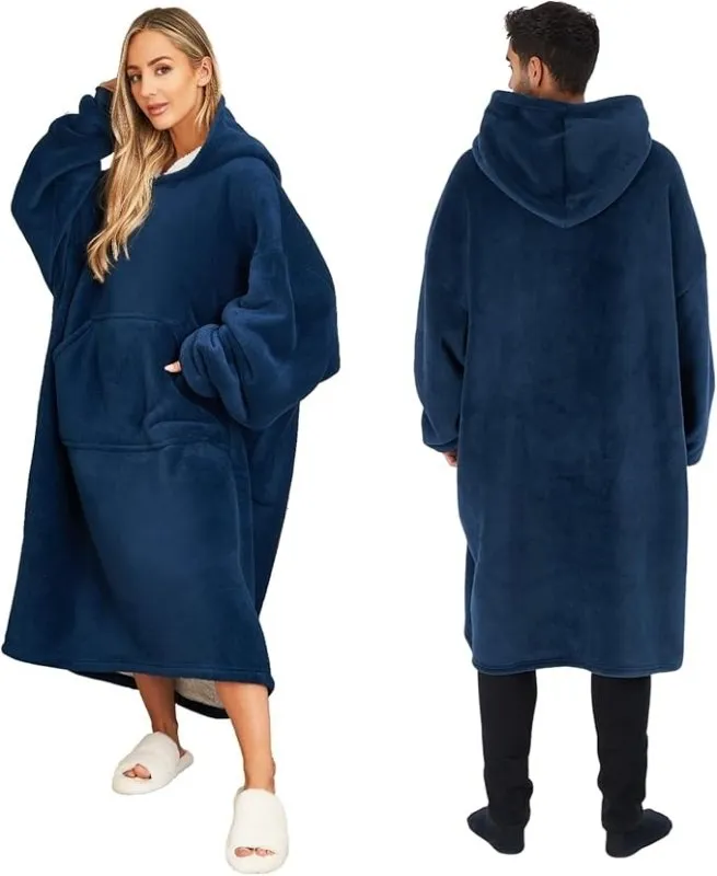 Sienna Extra Long Oversized Blanket Hoodie Wearable Throw with Pockets Sleeves Soft Sherpa Fleece Wearable Throw Giant Sweatshirt, Charcoal Grey