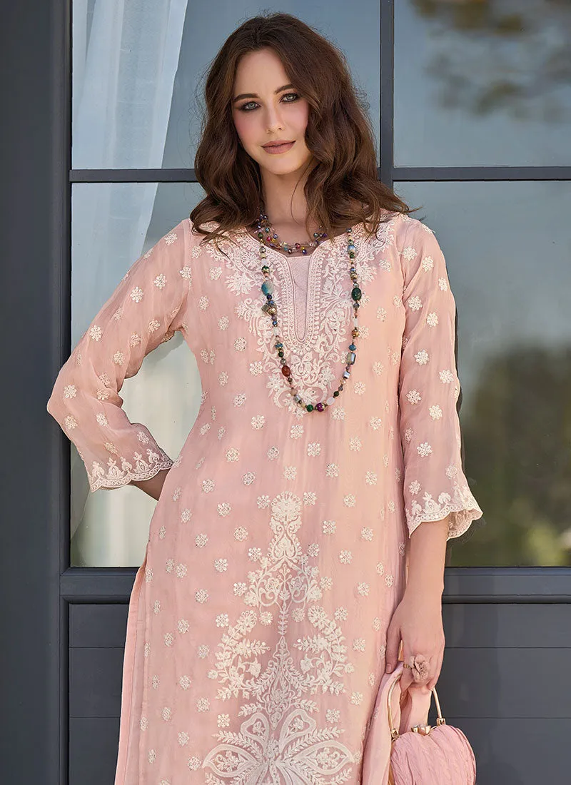 Soft Peach Embroidered Pakistani Dress