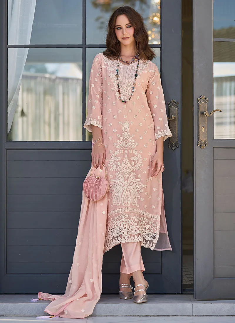 Soft Peach Embroidered Pakistani Dress