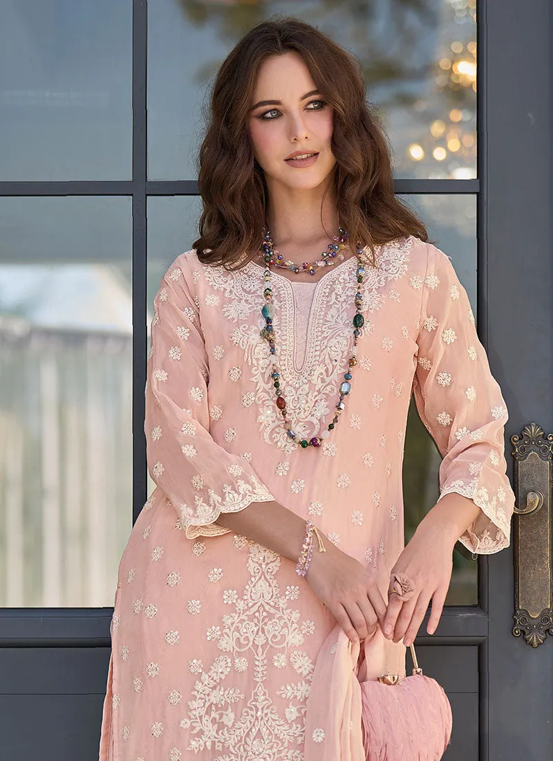 Soft Peach Embroidered Pakistani Dress