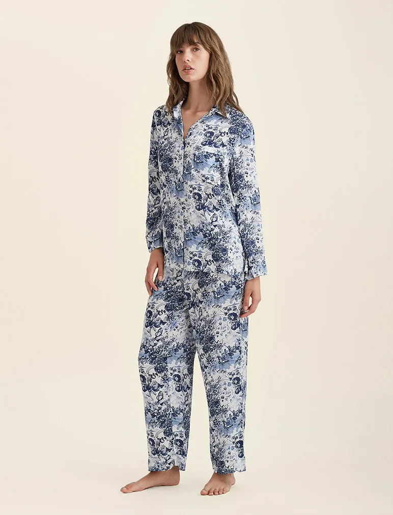 Toile De Jouy Pure Silk Full Length PJ Set