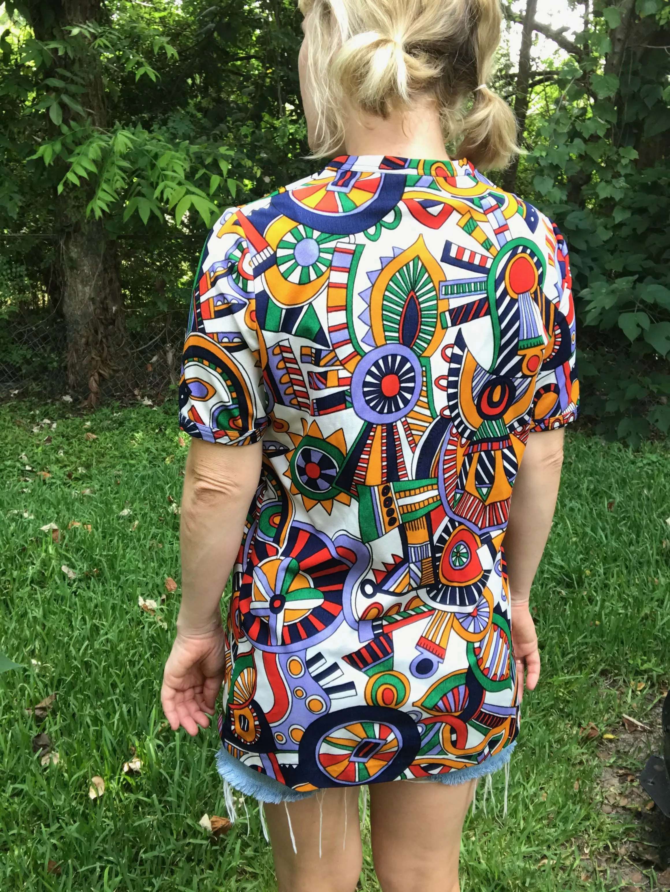 Vintage 60s 70s | Novelty Op Art Psychedelic Shirt Top Mod Boho Disco Blouse | L