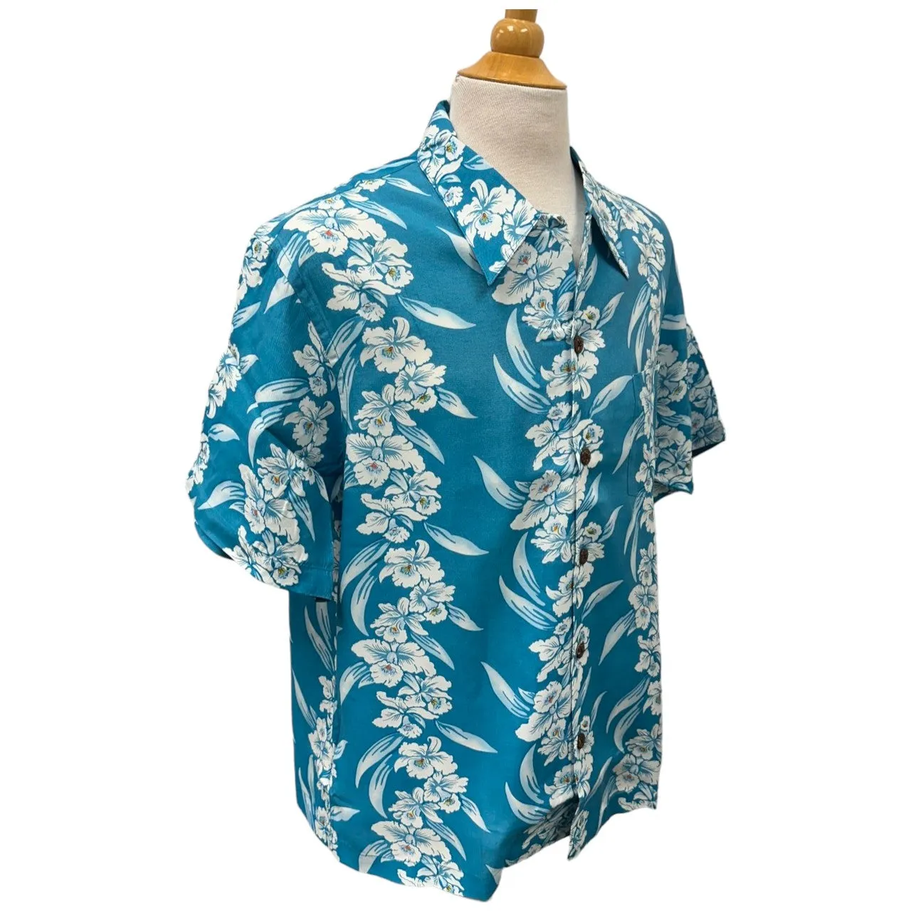 Vintage Hibiscus Print Hawaiian Shirt - Turquoise | Vintage Aloha Shirts Brand: Kamehameha