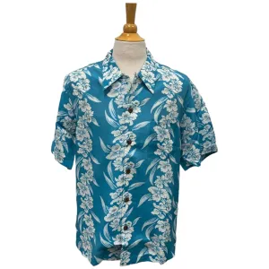 Vintage Hibiscus Print Hawaiian Shirt - Turquoise | Vintage Aloha Shirts Brand: Kamehameha