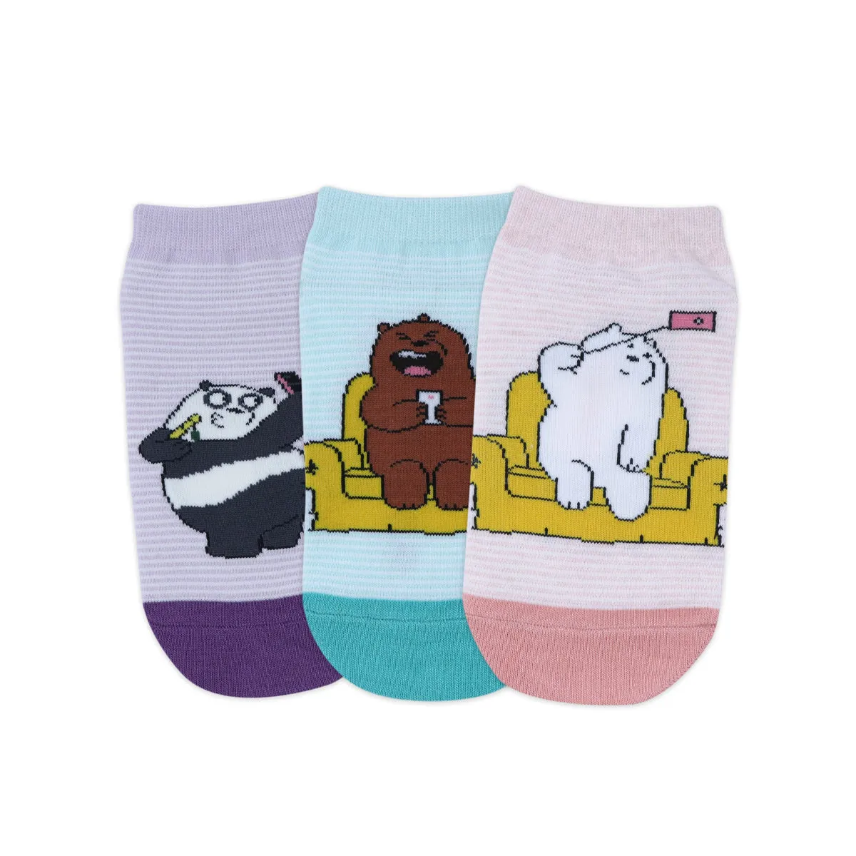 We Bare Bears By Balenzia  Low Cut Socks For Women (Pack Of 3 Pairs/1U)-White,D.Grey,Brown