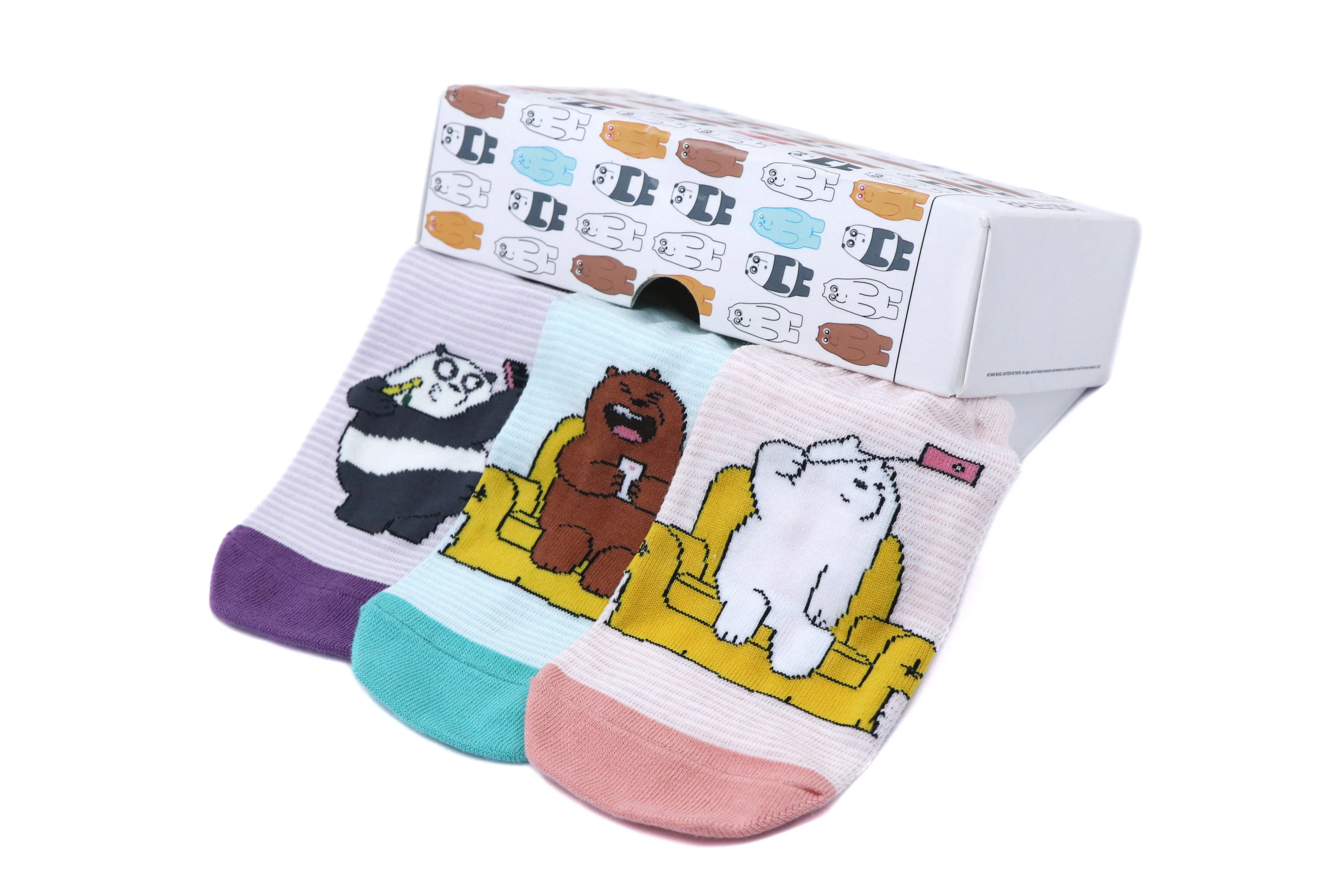 We Bare Bears By Balenzia  Low Cut Socks For Women (Pack Of 3 Pairs/1U)-White,D.Grey,Brown