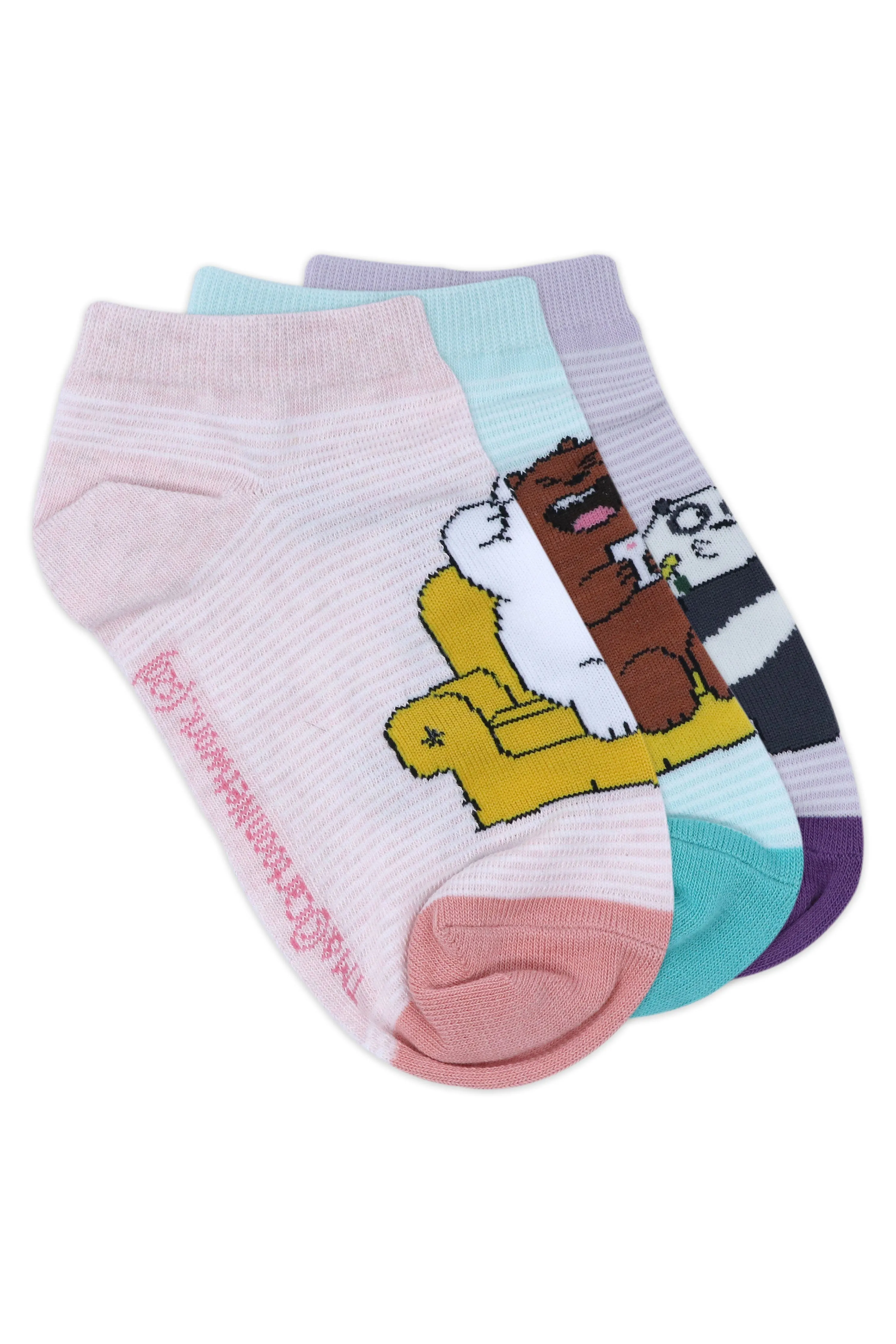 We Bare Bears By Balenzia  Low Cut Socks For Women (Pack Of 3 Pairs/1U)-White,D.Grey,Brown