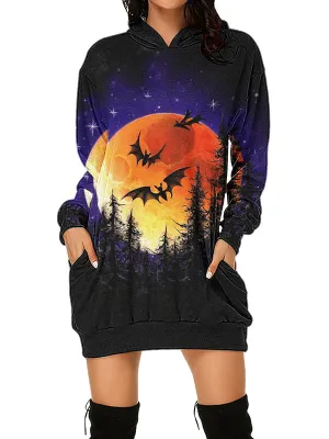 Women Halloween Forest Graphic Print Hoodies