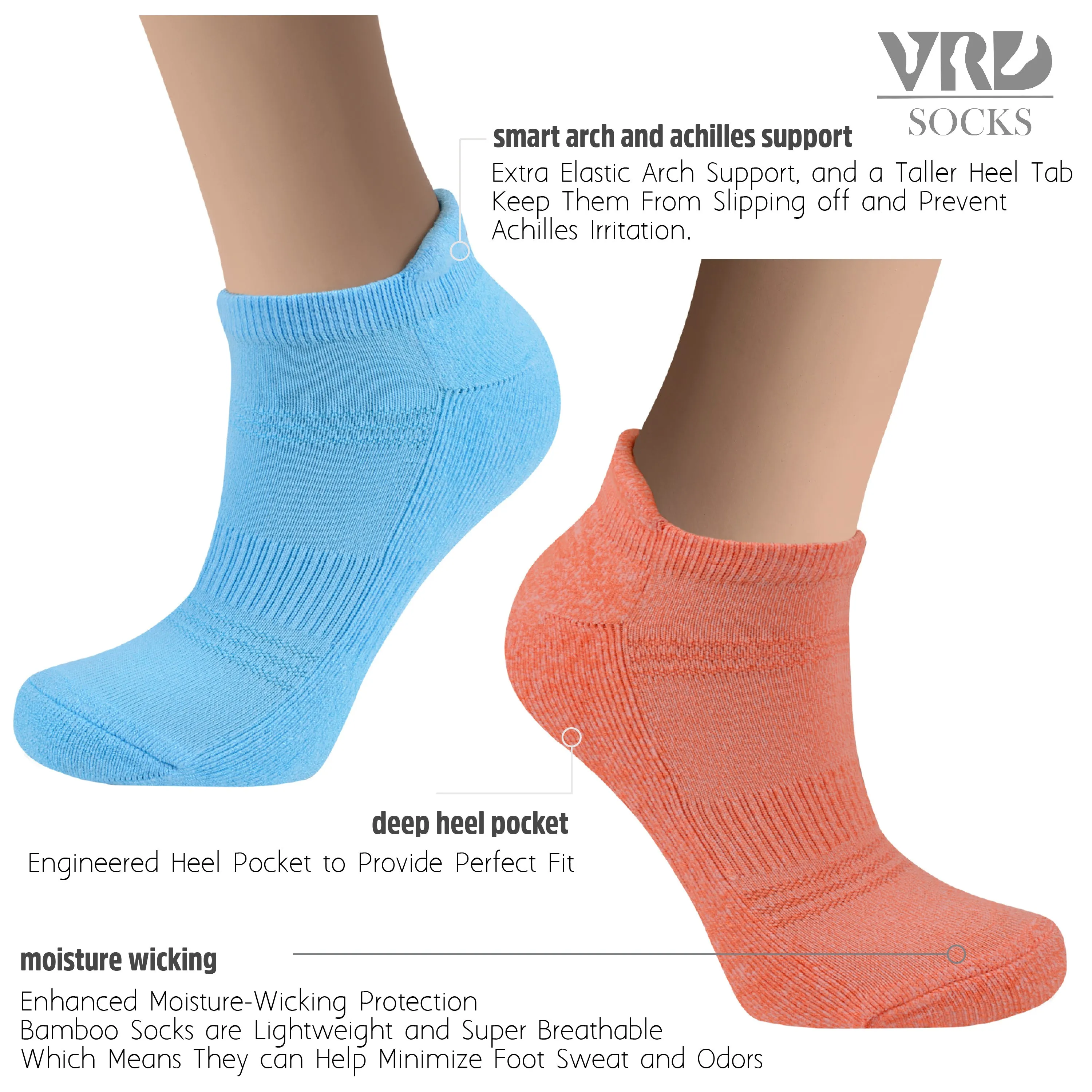 Women's Bamboo Running Socks | Low-cut Ankle Length | 6 Pack