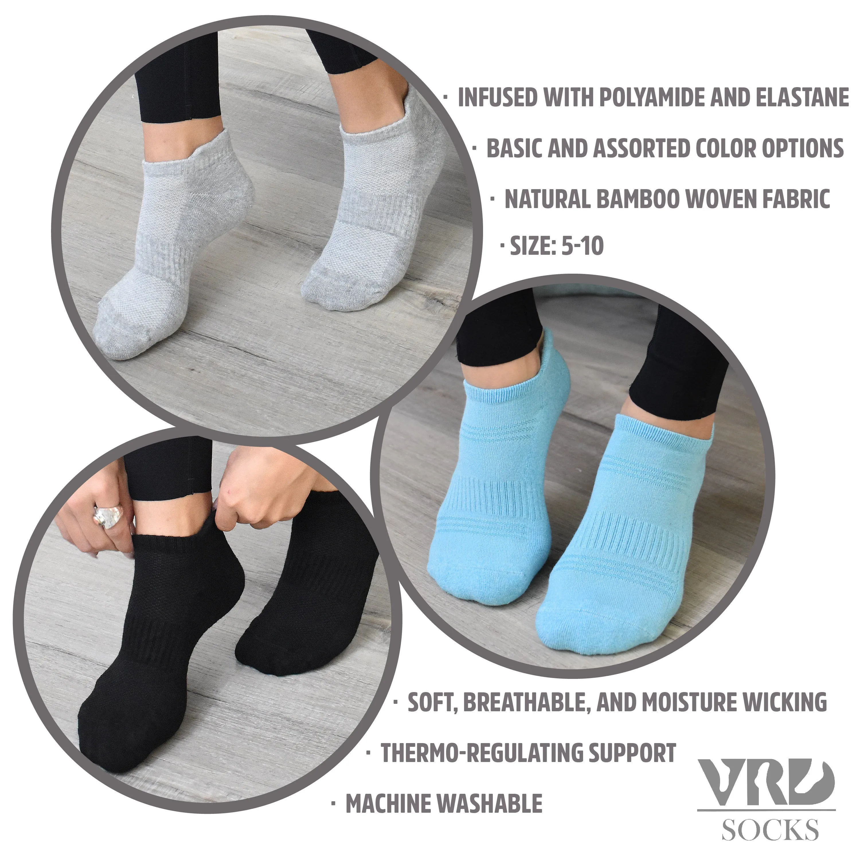 Women's Bamboo Running Socks | Low-cut Ankle Length | 6 Pack