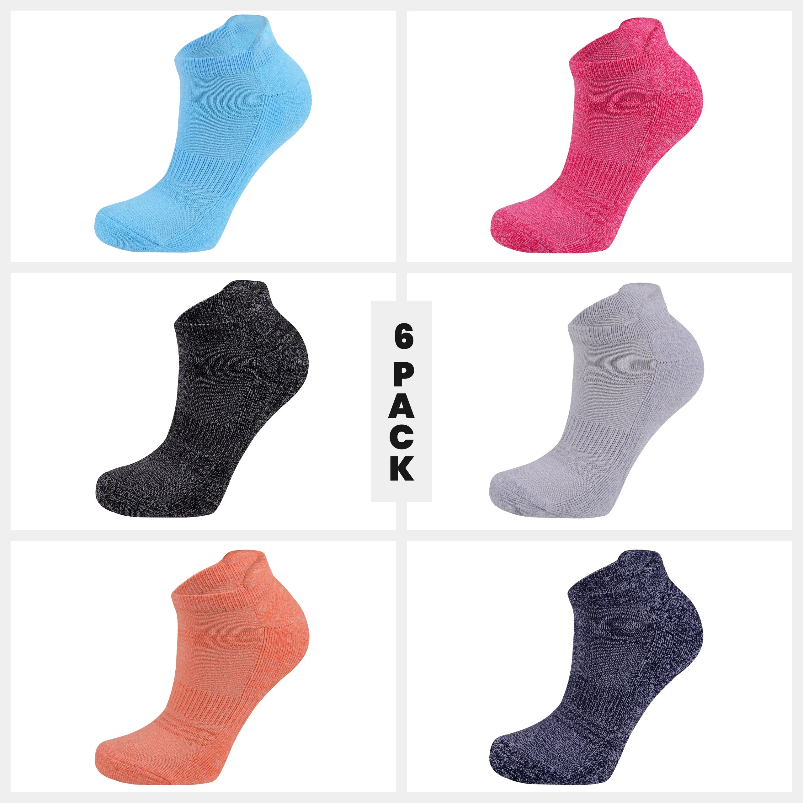 Women's Bamboo Running Socks | Low-cut Ankle Length | 6 Pack