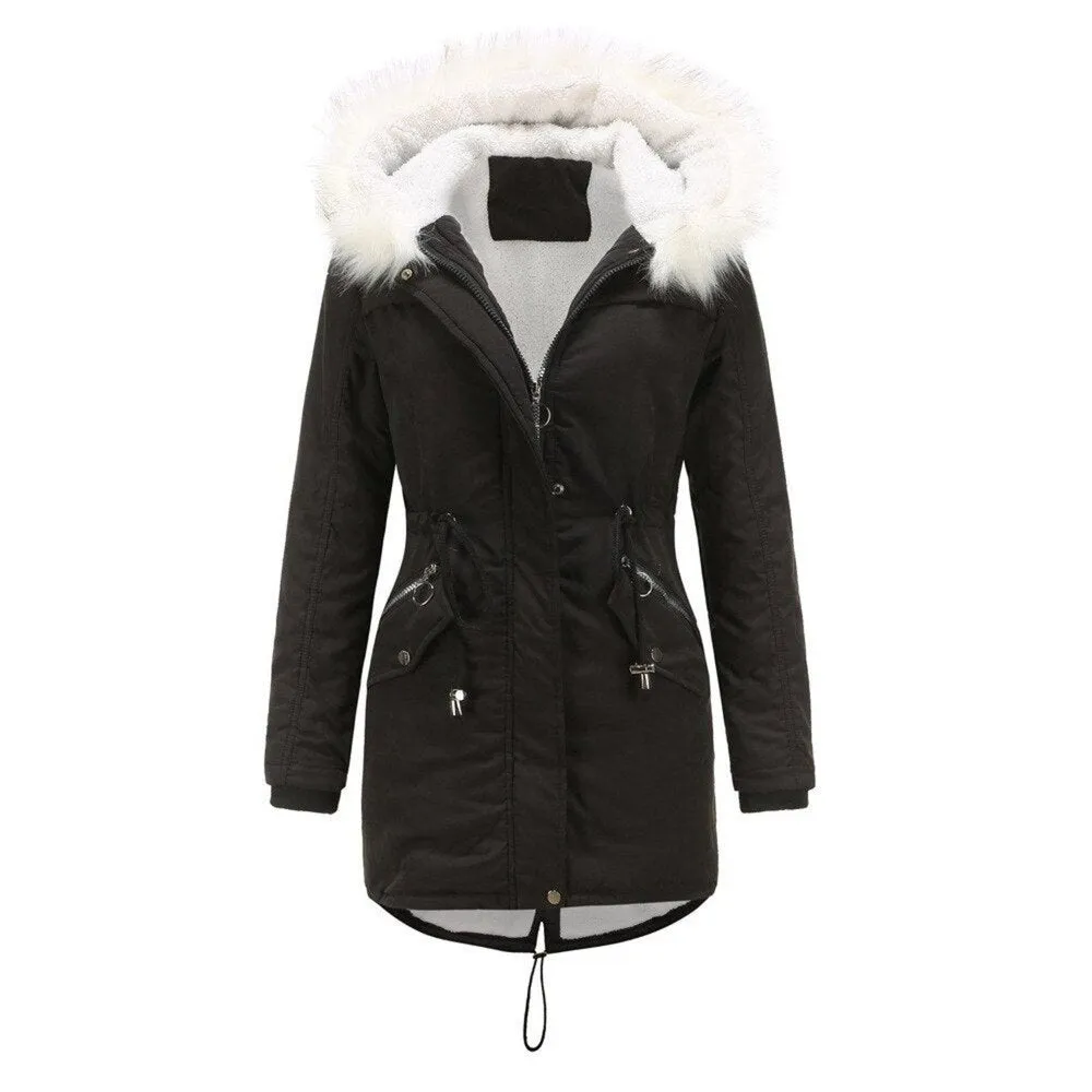 Women's Cotton Padded Winter Jacket With Fur Collar