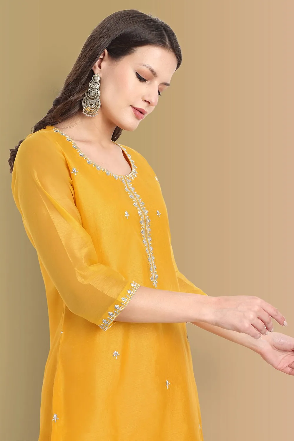 Yellow Haldi Chanderi Suit with dupatta Set of 3