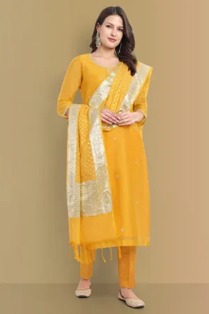 Yellow Haldi Chanderi Suit with dupatta Set of 3