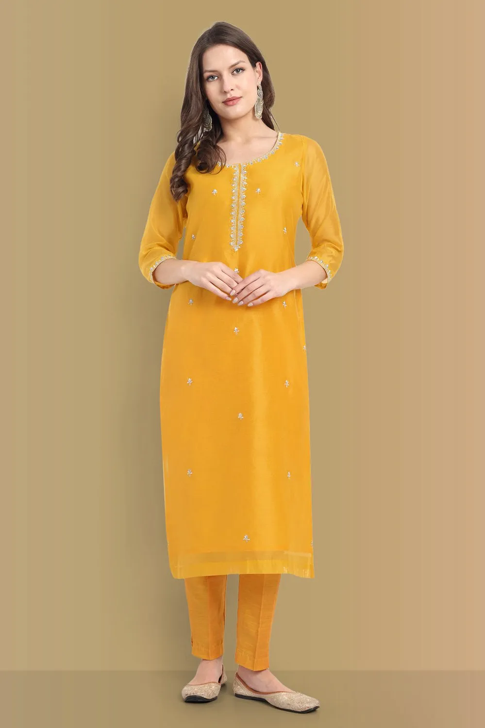 Yellow Haldi Chanderi Suit with dupatta Set of 3