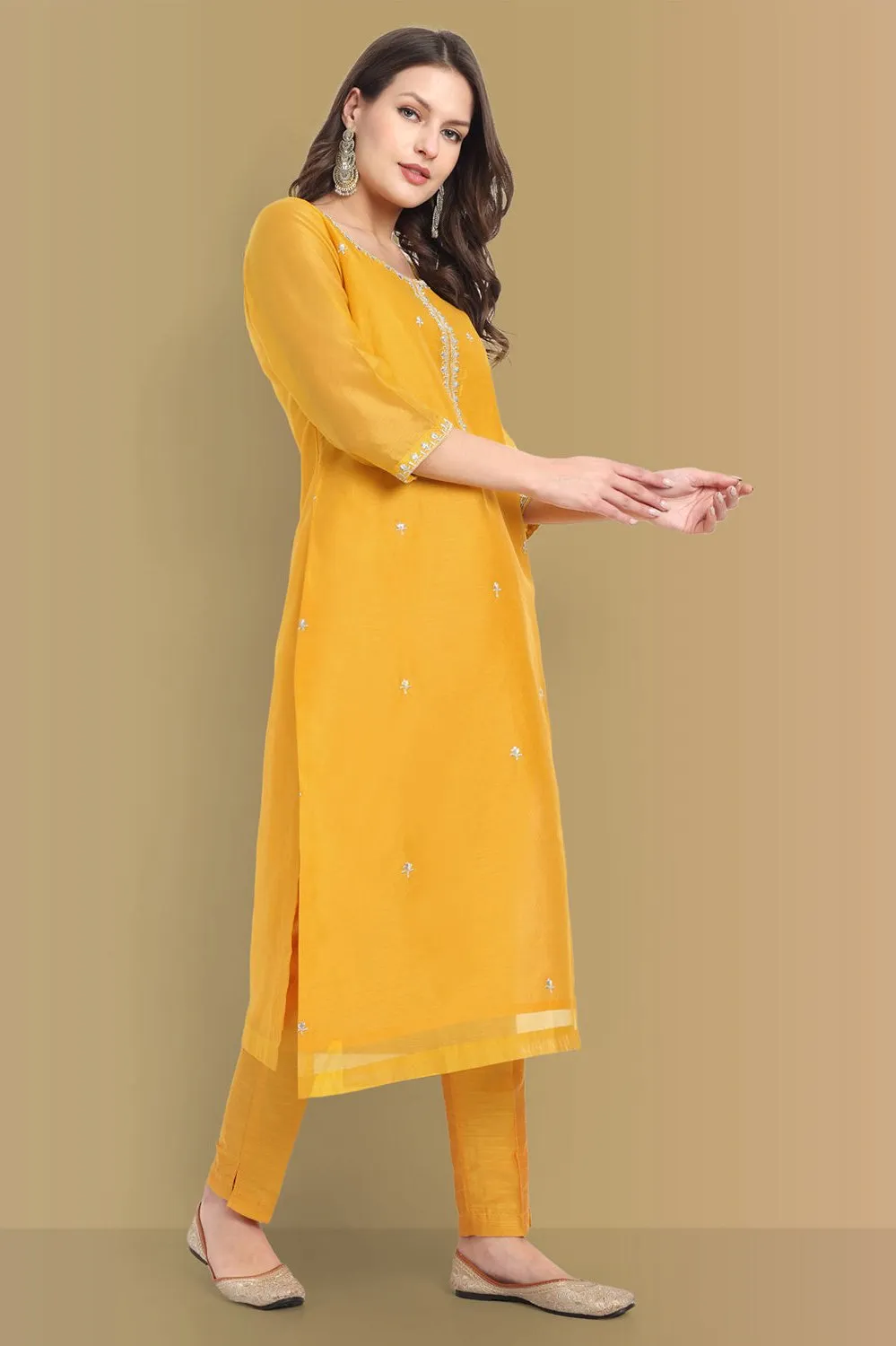 Yellow Haldi Chanderi Suit with dupatta Set of 3