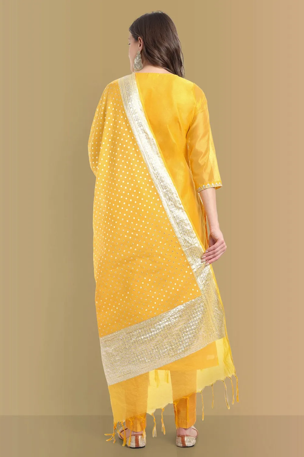 Yellow Haldi Chanderi Suit with dupatta Set of 3